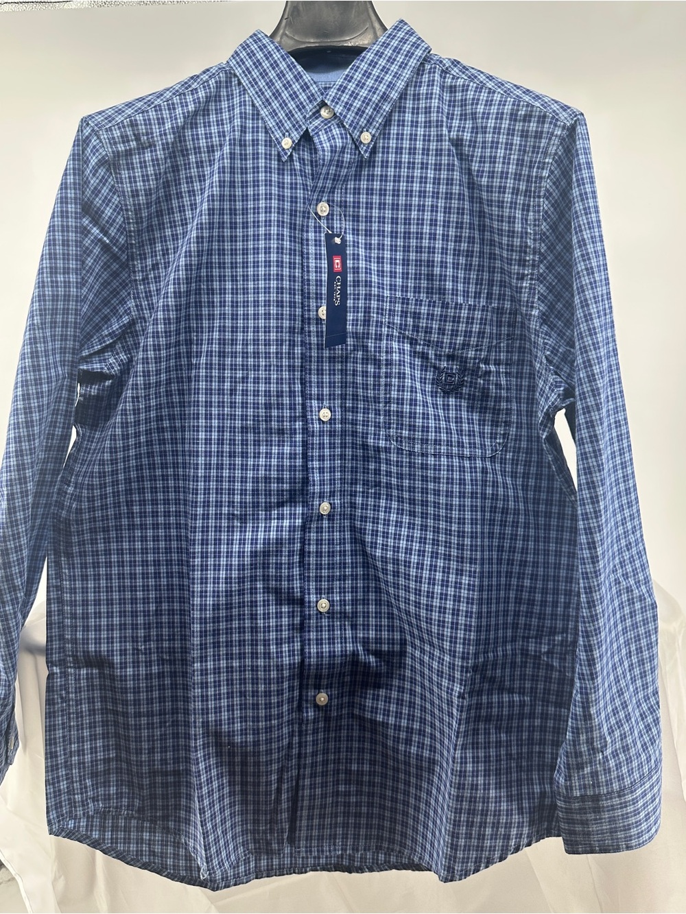 NWT chaps blue check long sleeve shirt